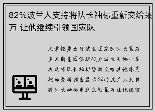 82%波兰人支持将队长袖标重新交给莱万 让他继续引领国家队