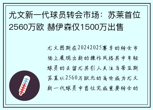 尤文新一代球员转会市场：苏莱首位2560万欧 赫伊森仅1500万出售